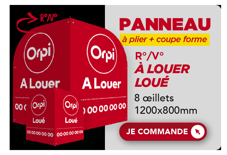 Panneau à plier + coupe forme : À LOUER | LOUÉ Recto Verso Rouge - 1200x800 mm