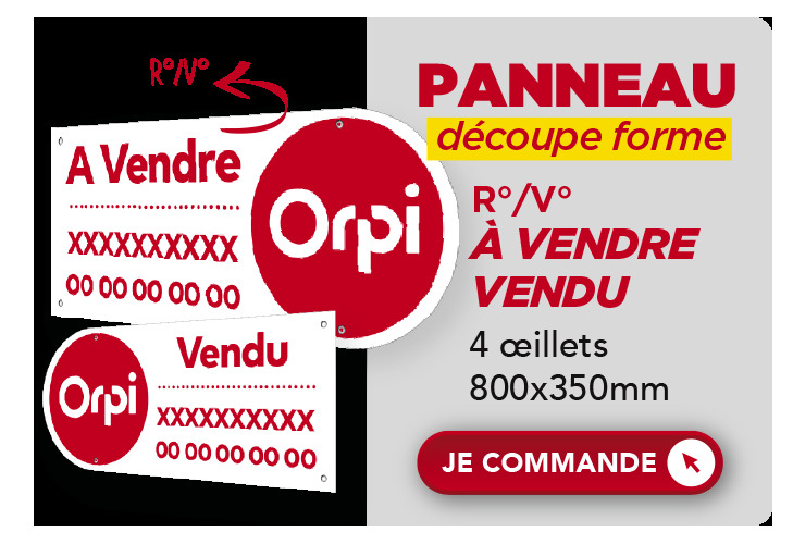 Panneau découpe forme : À VENDRE | VENDU Recto Verso - 800x350 mm